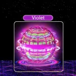 Globe lumineux violet avec un design technologique futuriste, entouré d'effets lumineux et de cercles concentriques, sur un fond noir étoilé.