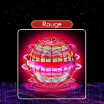 Ballon lumineux rouge avec effets de lumière et de mouvement, illustrant un objet scientifique ou décoratif futuriste.