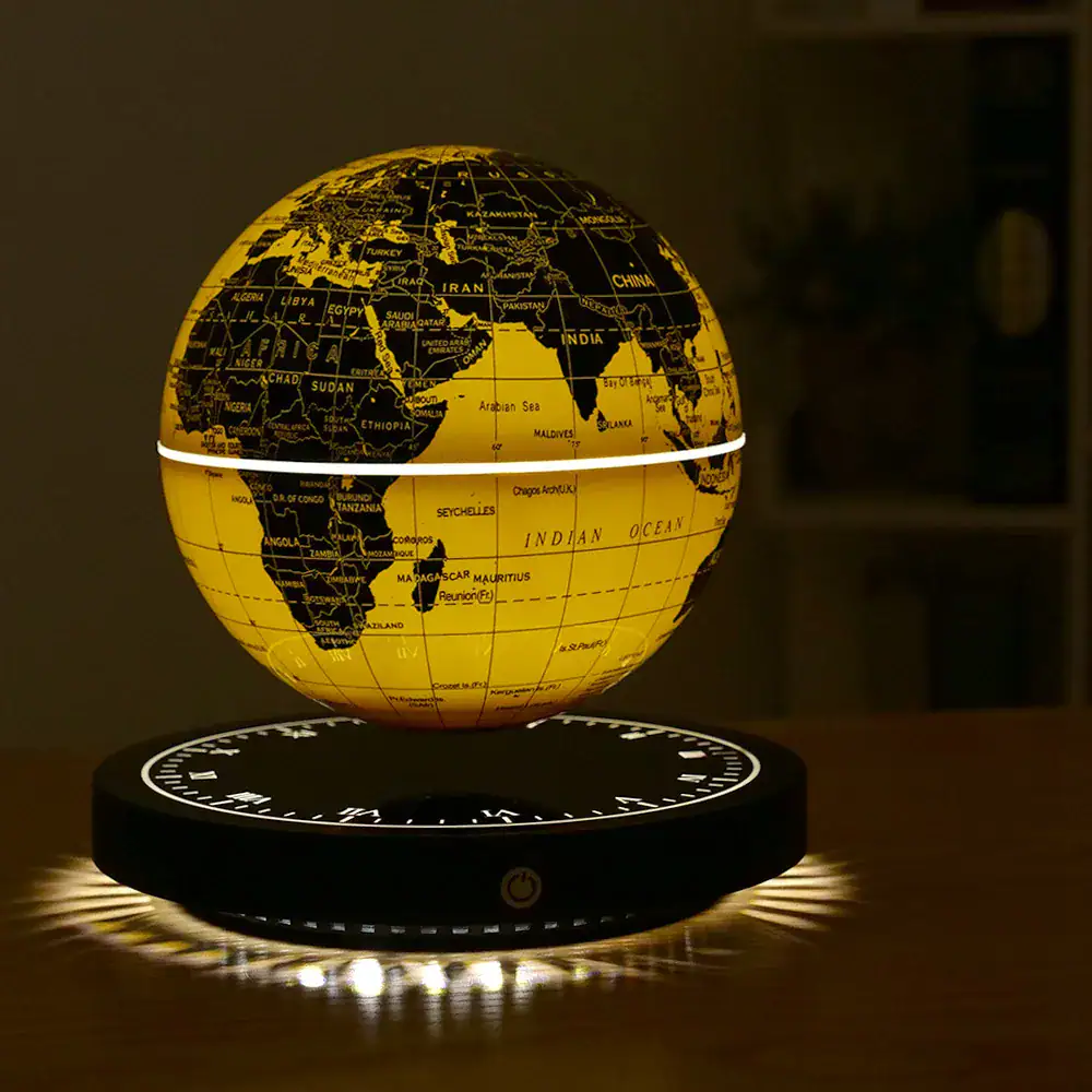 lampe-globe-terrestre-levitation-dore-1 Lámpara Globo Terráqueo Levitación Dorado – Image 1