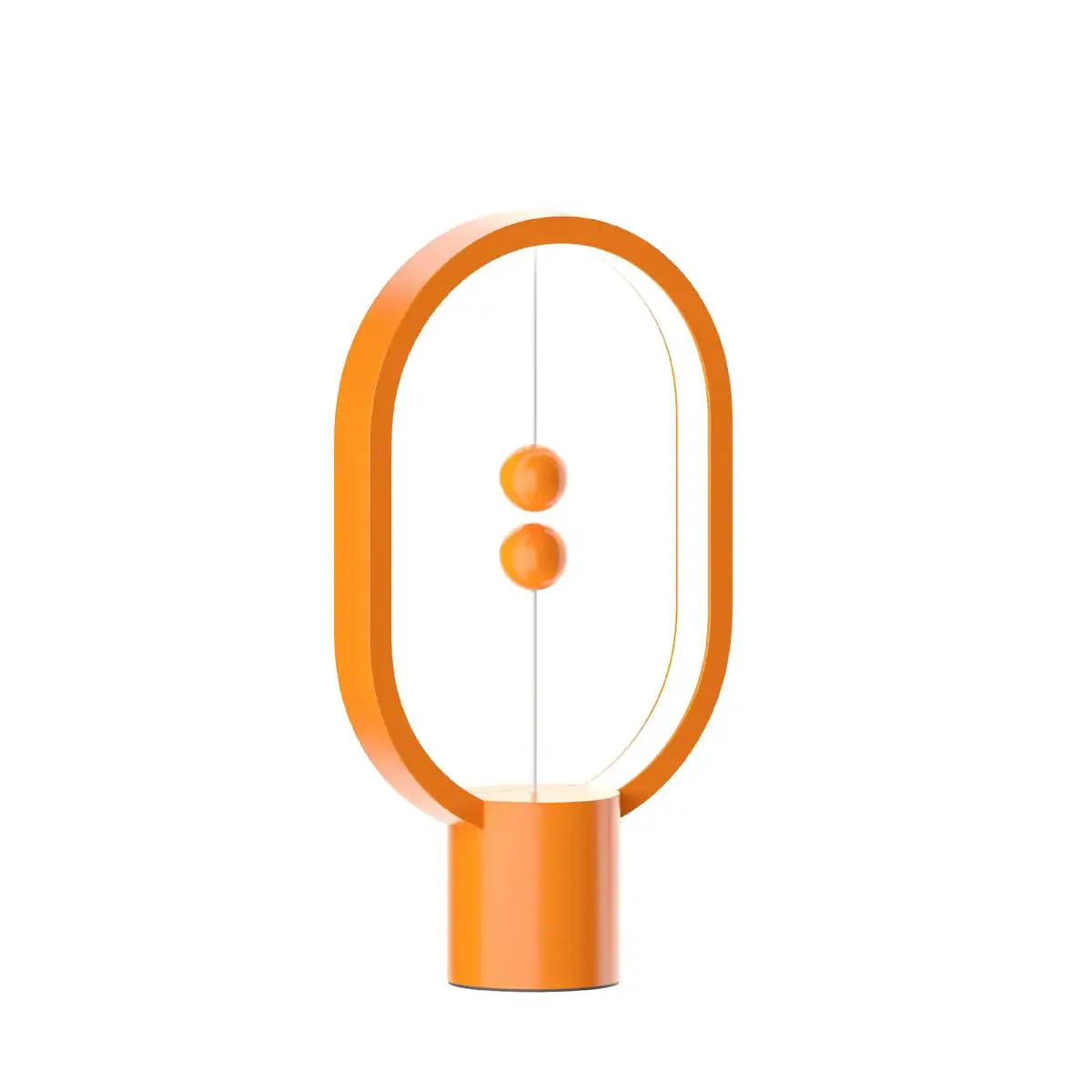 lampe-heng-balance-mini-orange-1 Lampe de bureau moderne en forme d'ovale orange avec deux boutons au centre, idéale pour la décoration scientifique ou moderne.
