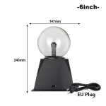 Lampe plasma tactile de 25 cm avec base noire et boule en verre, contrôlable par toucher, idéale pour décoration scientifique et ambiance moderne.