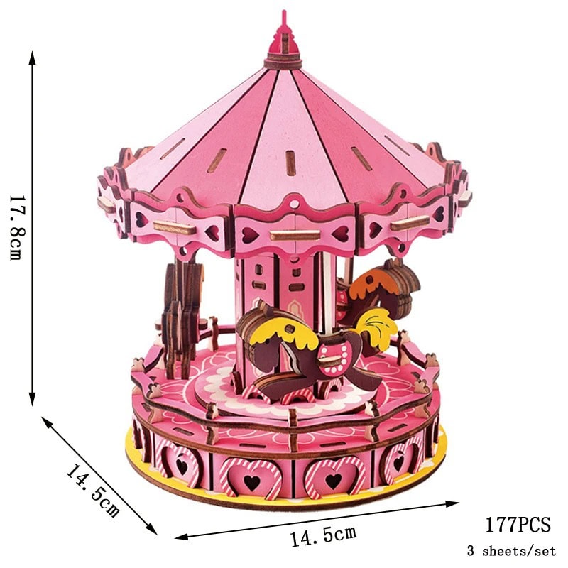 puzzle-3d-carrousel-rose-1 Puzzle 3D carrusel rosa – Image 1