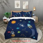 Funda nórdica espacial con planetas para cama de matrimonio
