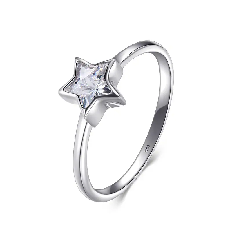 bague-etoile-1 Bague en argent avec pierre en forme d'étoile, élégante et raffinée, idéale pour les amateurs de bijoux inspirés de l'astronomie et de la science.