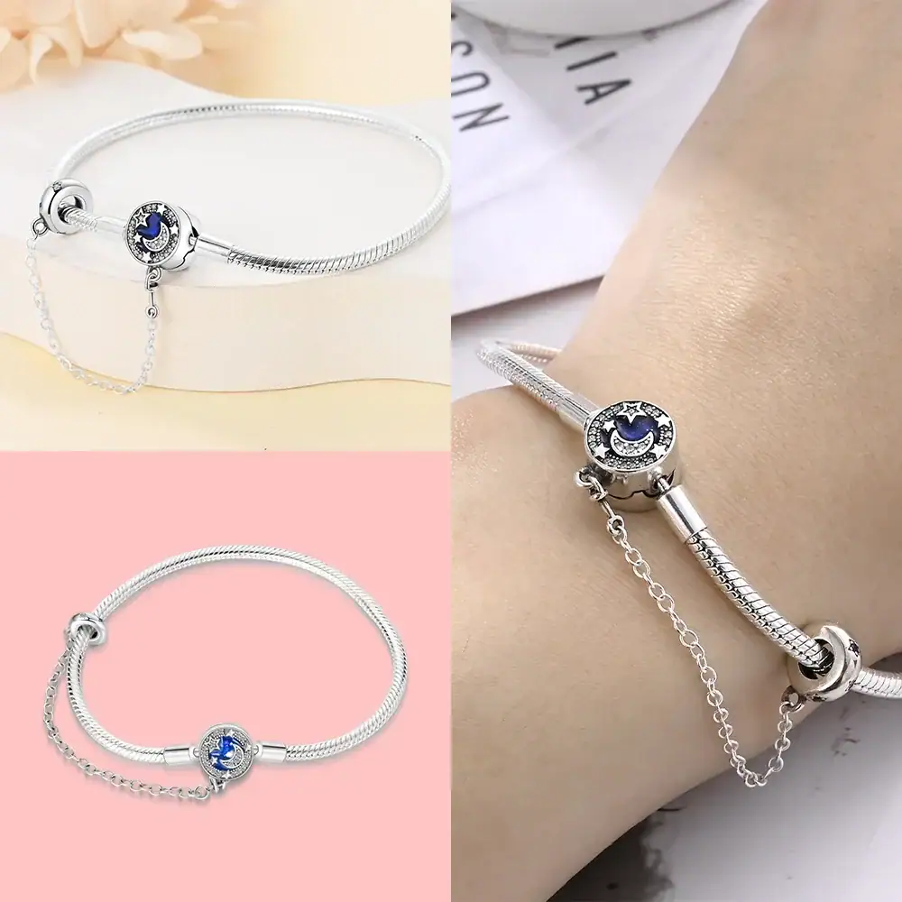 bracelet-etoile-1 Bracelet en argent avec pendentif étoile et lune, parfait pour une touche élégante et cosmique.