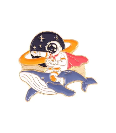 Pin's astronaute et baleine, décoration scientifique et marine.