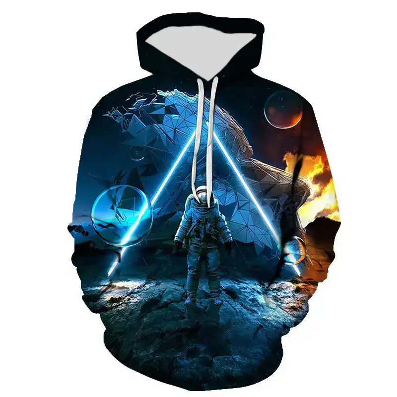 sweat-astronaute-conquerant-1 Vêtement à capuche avec design d'exploration spatiale, featuring un astronaute, planètes, et éléments futuristes, parfait pour les amateurs de science et d'astronomie.