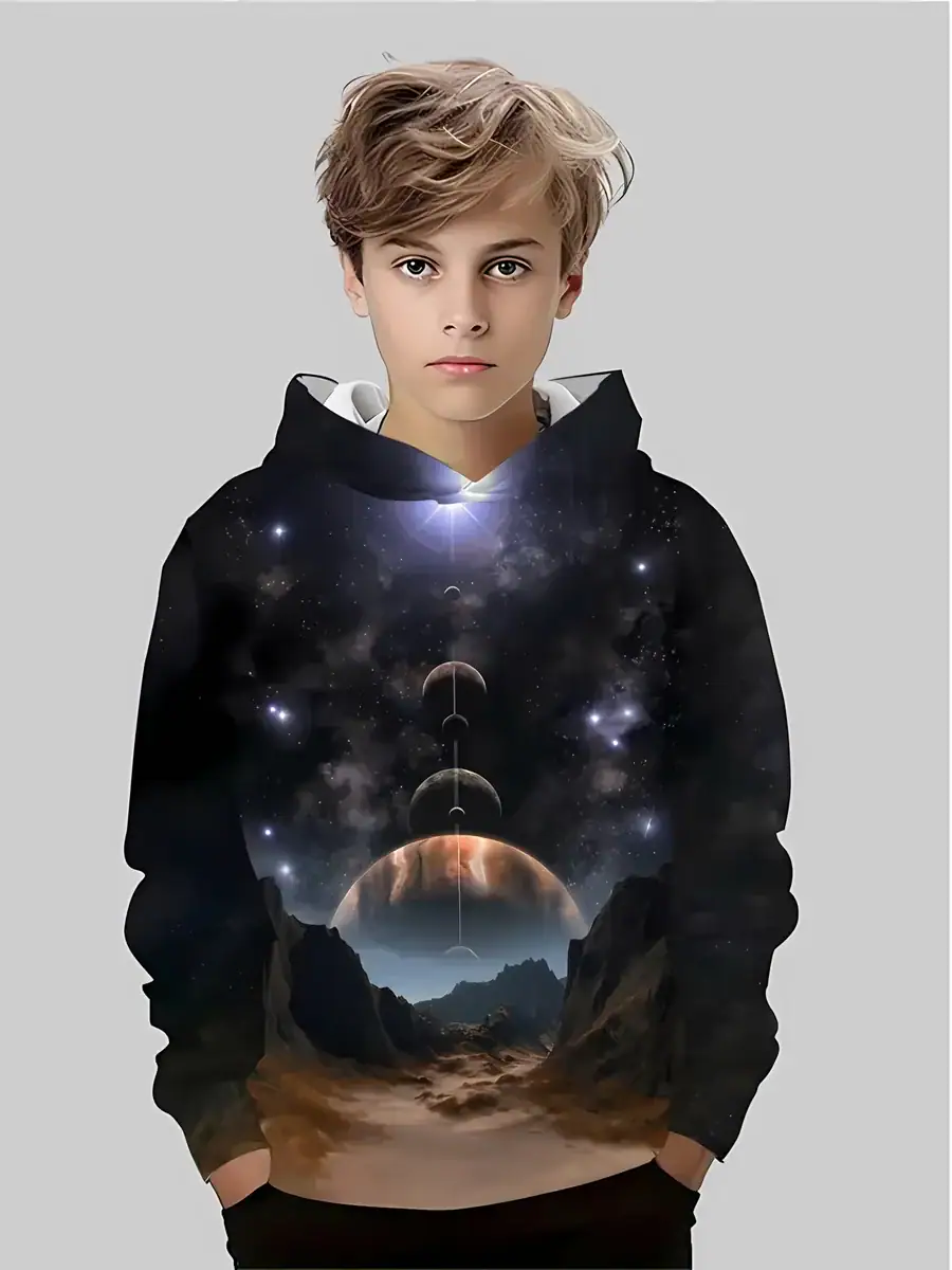 sweat-espace-3d-1 Hoodie avec motif cosmique et planètes.