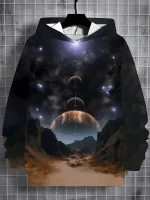 Vêtement avec motif d'espace, planètes et étoiles, parfait pour les amateurs d'astronomie et de décoration scientifique. Confortable et stylé, idéal pour afficher votre passion pour l'univers.