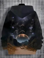 Vêtement avec design de l'espace, planètes et étoiles, parfait pour les amateurs d'astronomie et de science-fiction.