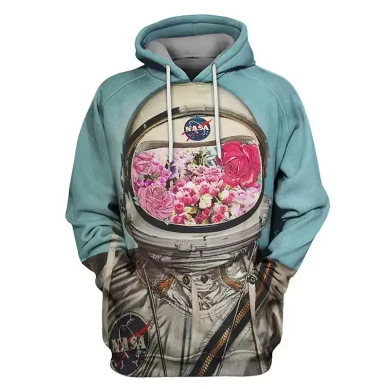sweat-espace-homme-1 Sweat à capuche NASA avec design floral, mélangeant l'univers spatial et la nature, idéal pour les amateurs de science et de décoration originale.
