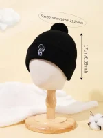 Chapeau en laine noir avec logo scientifique brodé, taille adaptable 50-54cm, idéal pour les amateurs de sciences et de mode.