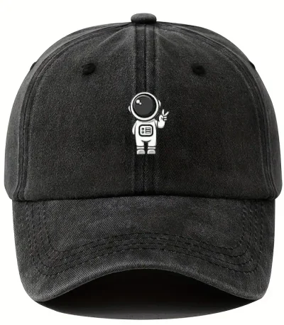 Casquette noire avec logo d'astronaute blanc.