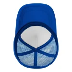 Casquette de baseball en maille bleue avec visière blanche, idéale pour la protection solaire et le style décontracté.