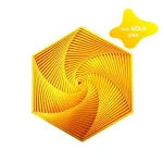 Pendentif hexagonal en or fin avec motif en spirale, design élégant et moderne, parfait pour la décoration ou comme bijou scientifique.
