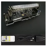 Panneau de contrôle électronique avec affichage numérique, télécommande, câble USB et adaptateur secteur pour expériences scientifiques.