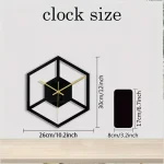 Horloge murale design avec cadre géométrique noir, dimensions 26cm x 30cm, idéale pour décoration intérieure moderne et élégante.