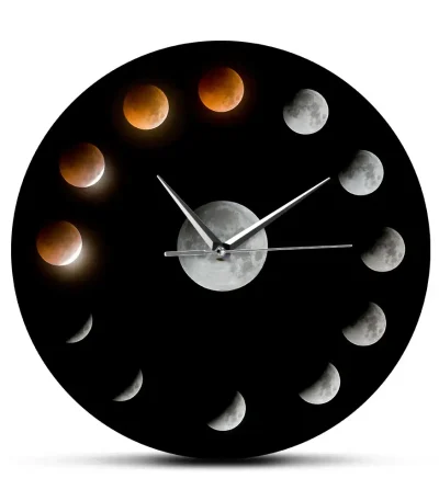 Horloge murale représentant les différentes phases de la lune, avec un design moderne et élégant, idéale pour la décoration scientifique ou astronomique.
