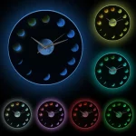 Balancier lumineux en forme de phases lunaires, horloge décorative à LED phosphorescentes pour intérieur.