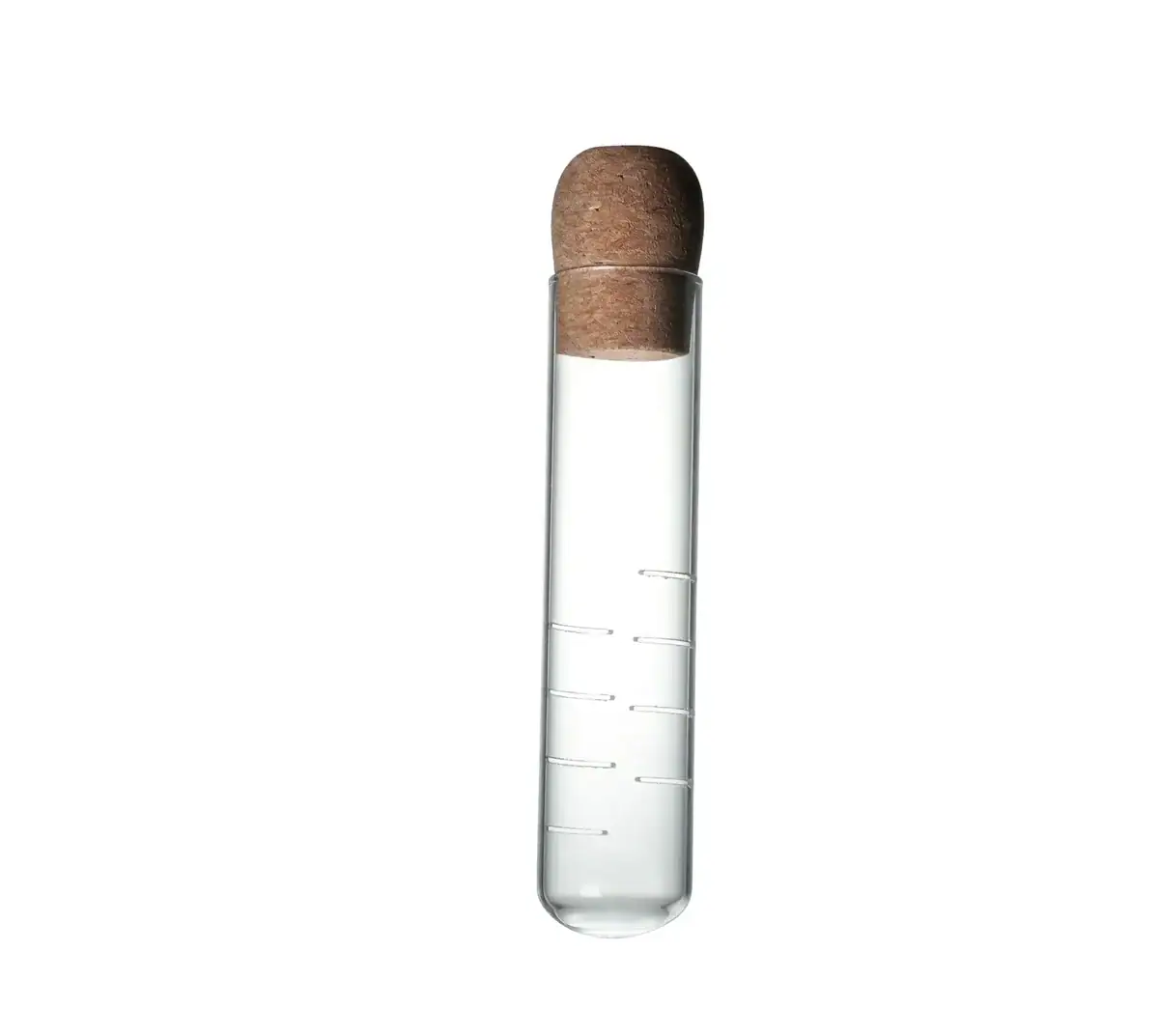 infuseur-a-the-original-tube-a-essais-1 Pipette en verre avec bouchon en liège, utilisée pour des expériences scientifiques ou comme objet de décoration scientifique.