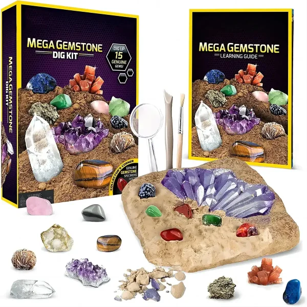 Kit géode de cristaux avec pierres colorées, outils pour explorer et apprendre la science des minéraux.