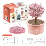 Arbre en cristal magique dans un pot rose, décoration scientifique et ludique pour la maison ou le bureau, avec kit d'assemblage inclus.