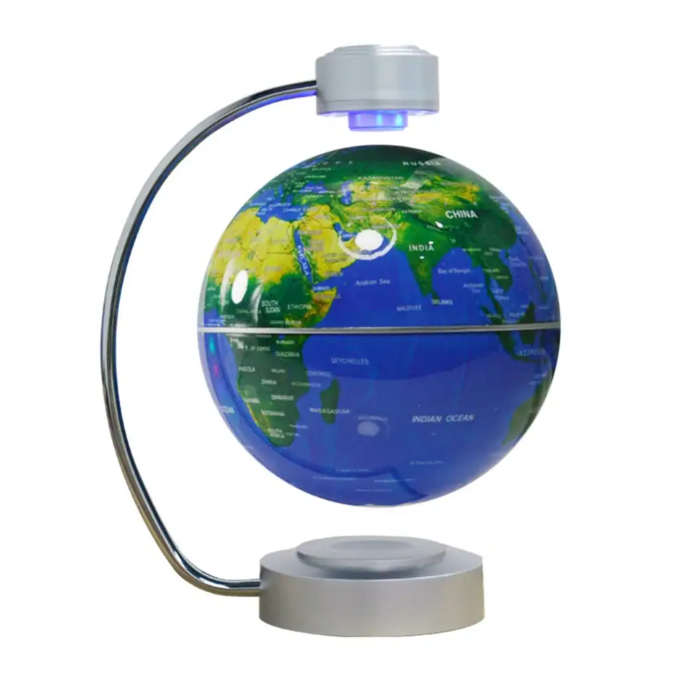lampe-led-magnetique-1 Globe terrestre lumineux avec illumination LED, idéal pour l'apprentissage de la géographie et la décoration scientifique.