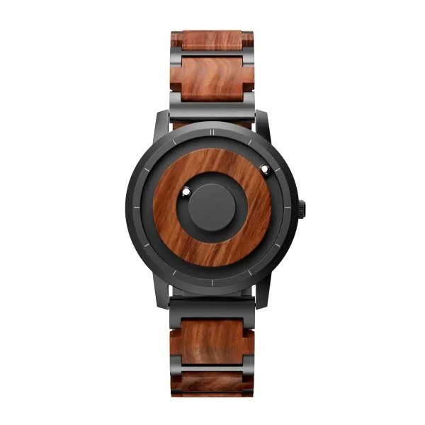 Montre en bois et métal avec design moderne et sophistiqué, alliant matériaux naturels et finition élégante. Parfaite pour un style unique et écologique.