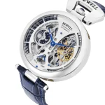 Montre skeleton automatique avec cadran visible, mouvement complexe et design élégant.