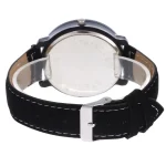 Montre avec bracelet en cuir noir et boîtier en acier inoxydable, idéale pour les amateurs de design scientifique et de décoration moderne.