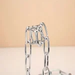 Une chaîne en acier inoxydable avec un pendentif en forme de chaîne, illustrant un objet scientifique ou décoratif moderne.