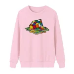 Puzzle Rubik's Cube coloré imprimé sur sweat rose pastel, style décontracté et tendance. Parfait pour les amateurs de science et de décoration geek.
