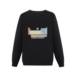Sweat-shirt noir avec un motif de la table périodique des éléments chimiques, idéal pour les amateurs de science et de décoration scientifique.