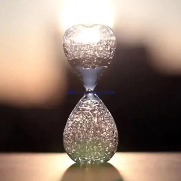 Porte-sandglass en verre soufflé transparent avec bulles d'air, élégant et décoratif, idéal pour la décoration scientifique ou comme objet de collection.