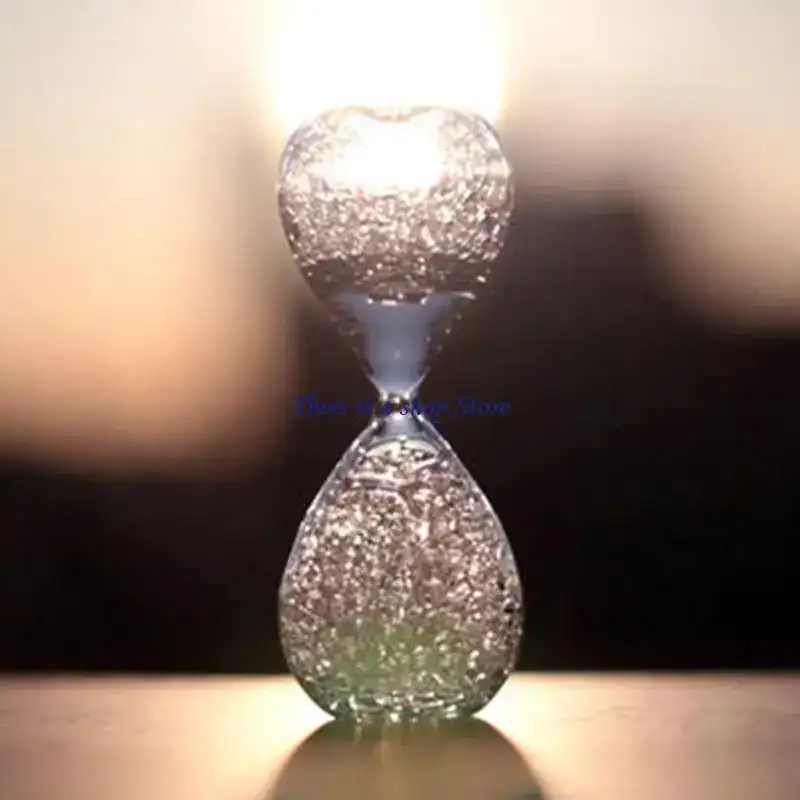 sablier-a-bulles-deau-1 Porte-sandglass en verre soufflé transparent avec bulles d'air, élégant et décoratif, idéal pour la décoration scientifique ou comme objet de collection.