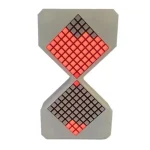 Pendentif en forme d'ampoule avec grille lumineuse rouge et noire, illustrant un design scientifique moderne et innovant.