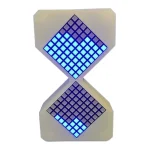 Panneau lumineux LED en forme de sablier avec des carrés bleus illuminés, idéal pour la décoration scientifique ou moderne.
