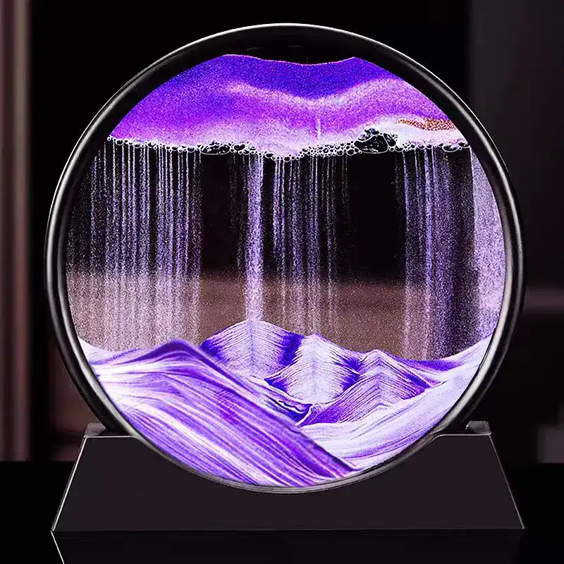 sablier-rond-3d-1 Vasque en verre avec effet cascade lumineux, design moderne et décoratif, idéale pour une décoration intérieure originale et élégante.