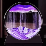 Vasque en verre avec paysage lumineux représentant des montagnes et un ciel coloré, idéale pour la décoration scientifique ou moderne.
