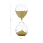 Sablier scientifique en verre avec sable beige, parfait pour la décoration ou l'expérimentation. Dimensions : 20,5 cm de haut, 8 cm de diamètre.