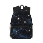 Sac à dos avec design céleste représentant des constellations et étoiles brillantes, idéal pour les amateurs d'astronomie et de décoration scientifique.
