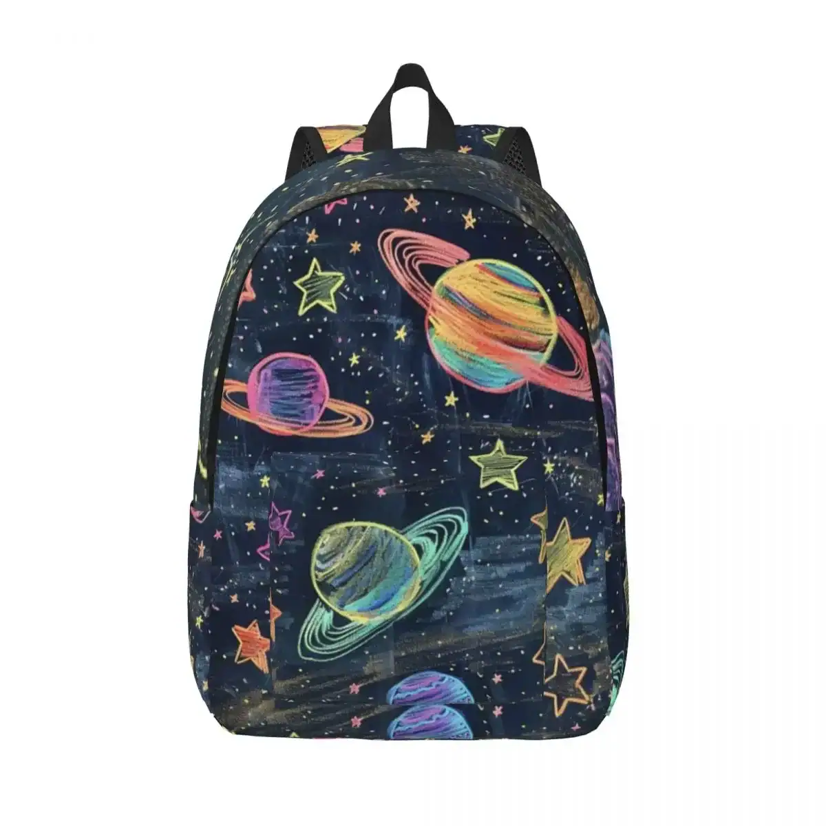 sac-a-dos-etoiles-planetes-1 Sac à dos avec motif planètes et étoiles colorées sur fond noir, idéal pour les amateurs d'astronomie et de sciences. Parfait pour l'école ou les activités en plein air.
