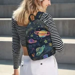 Sac à dos enfant avec motif planètes et étoiles dans l'espace.