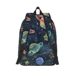 Sac à dos thème espace avec planètes et étoiles colorées.