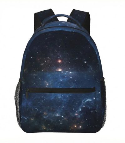 Sac à dos avec motif galaxie étoilée, idéal pour les amateurs d'astronomie et de décoration scientifique. Parfait pour l'école, les voyages ou comme objet de décoration.