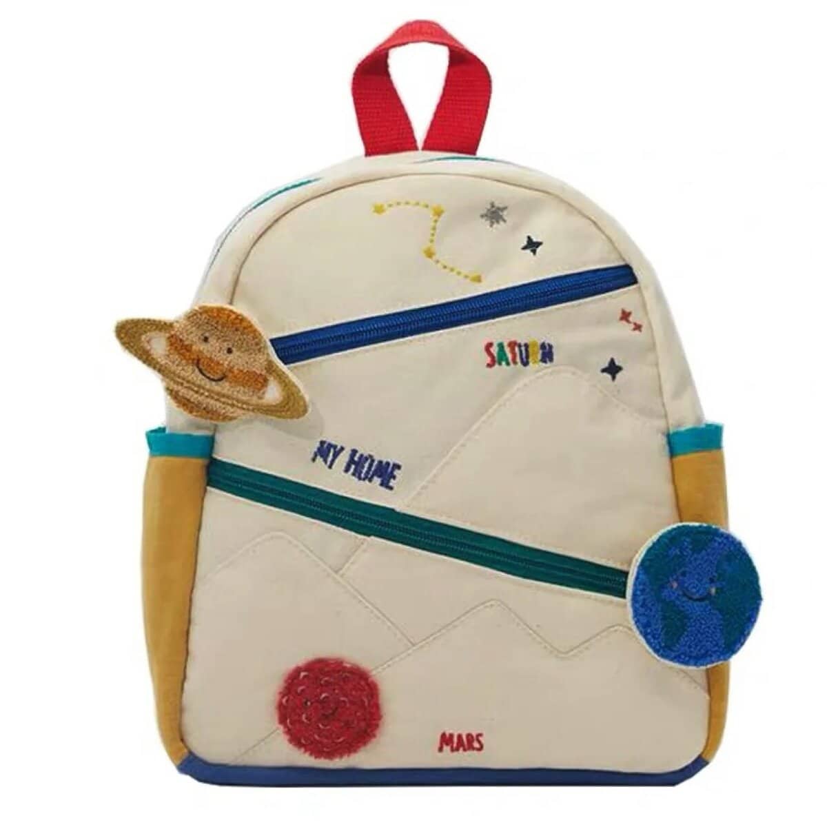sac-a-dos-maternelle-espace-1 Sac à dos enfant avec thème spatial, décorations de planètes et étoiles, idéal pour l'école ou les activités ludiques.