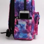 Sac à dos galaxie avec poche pour téléphone portable, design coloré et cosmique.