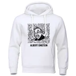 Vêtement à capuche avec design amusant d'Albert Einstein, représentant une caricature iconique.