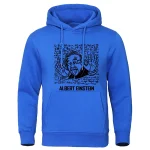 Pull à capuche Albert Einstein avec design amusant et citations célèbres, parfait pour les amateurs de science et de style décontracté.