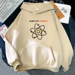 Vêtement à capuche avec motif atomique et texte "Quantum Physics" pour passionnés de science.